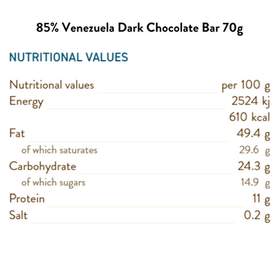 Venezuela 85% Dark Chocolate Bar 70G