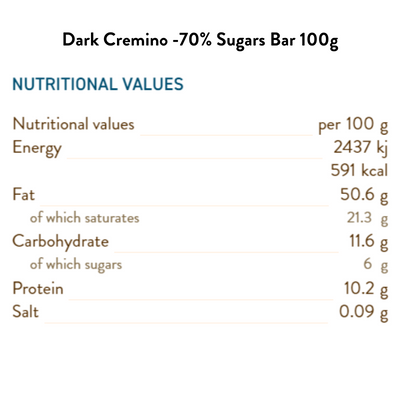 Dark Cremino bar with 70% less sugar 100G